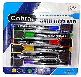 טוש ללוח מחיק עם ספוג ומגנט - 6 צבעים טוש ללוח מחיק עם ספוג ומגנט - 6 צבעים